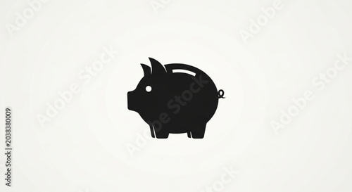 Fotografie Black Piggy Bank Silhouette Icon on Cream Background