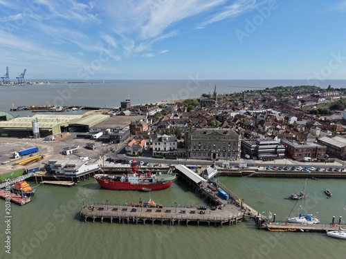 Fotografija Harwich port town Essex UK  drone aerial view Felixstowe in background