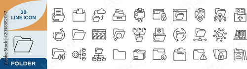 Фотография File folder and digital data management line icon set for office organization wi