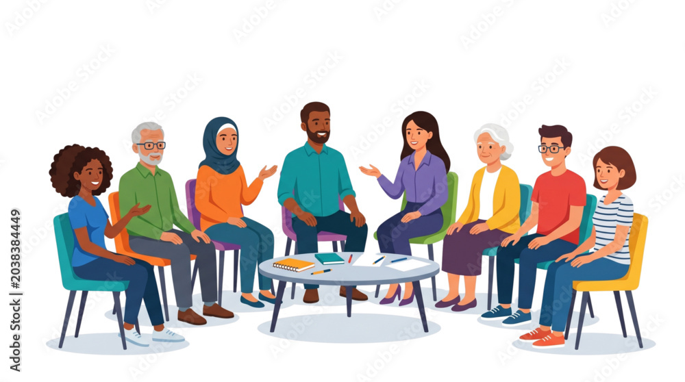 Obraz premium Diverse Group of Adults Actively Participating in a Community Meeting, Engaging in Open Discussion and Collaborative Conversation