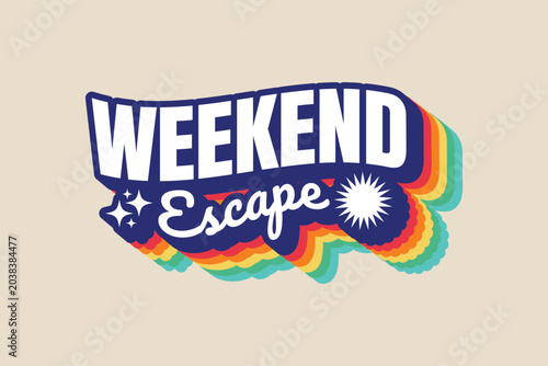 Weekend Escape Retro Vacation Club Typography Sticker PNG