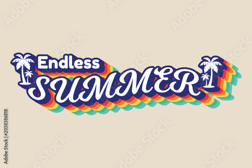 Endless Summer Retro Beach Typography Sticker with Tropical Style PNG