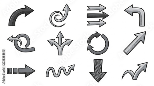 Cuadro en lienzo Collection of Hand Drawn Arrows in Various Styles and Directions.