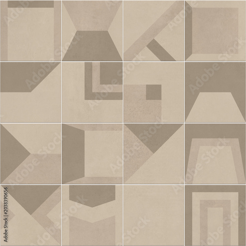 Modern seamless geometric pattern with natural textures: marble, wood, stone, cement, terrazzo. Ideal for interior design, wallpaper, packaging, textiles, tiles, and parquet flooring.