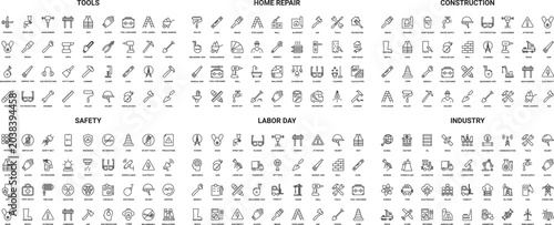 Fotografía Construction and Industry Thin Line Icons Set Tools Safety Home Repair and Labor