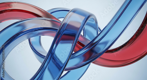 Abstract Intertwined Red and Blue Glass Ribbons