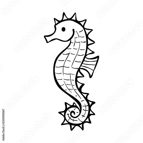 Photos Black line drawing of a seahorse isolated on a white background