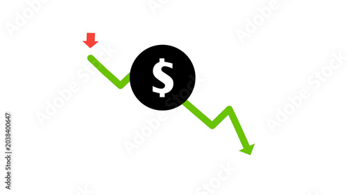 Schilderij op canvas Falling currency graph with dollar sign symbolizing financial crisis and recessi