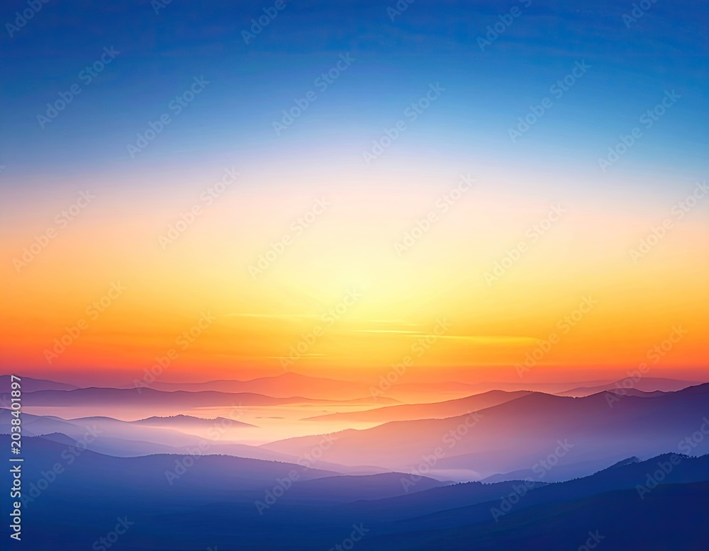 Fototapeta premium Sunrise over misty mountains with vibrant sky.