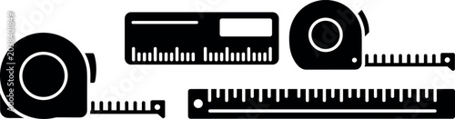 Fotografía Black measuring tape and ruler silhouette icons set with length scale elements f