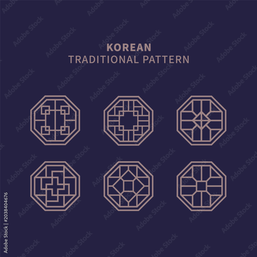 Fototapeta premium Set of Korean Traditional Geometric Octagon Patterns