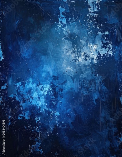 Abstract deep blue textured background with splatters and scratches.