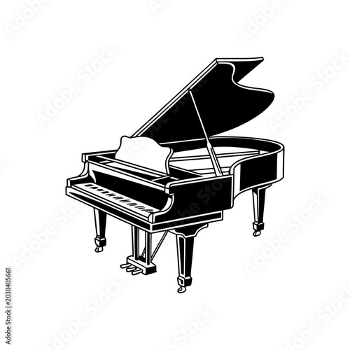 A black grand piano with its open keyboard showcases the elegant musical instrument ready to play classical or jazz melodies for a concert