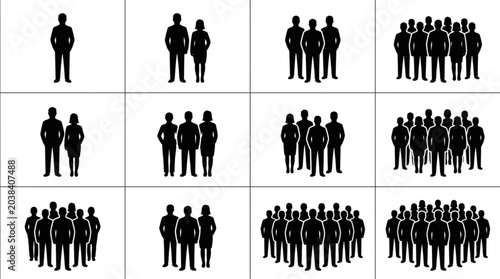 Tableau sur toile Collection of Silhouettes Representing Different Group Sizes.