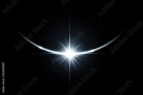 A brilliant burst of light accented by subtle arcs against a dark backdrop.