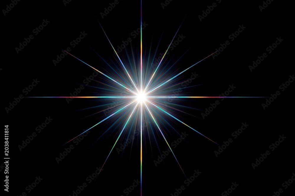 Fototapeta premium A dazzling, colorful starburst illuminating a dark background.
