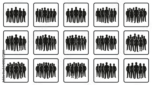 Fényképezés Collection of Silhouetted Groups of People Icons.