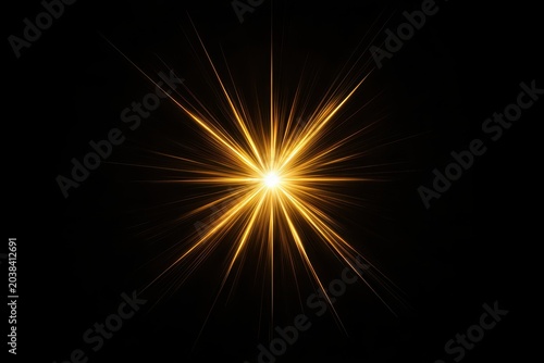 Brilliant golden starburst on a black background, radiating energy and light.