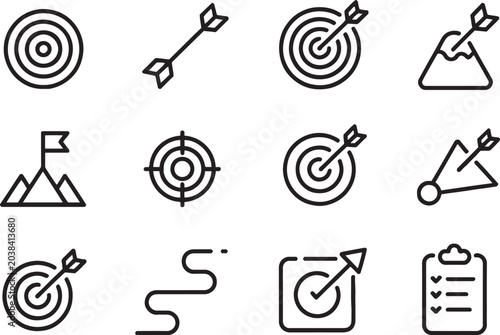 Dynamic goal achievement and high performance target hitting vector symbols for commercial business growth and motivational marketing projects.