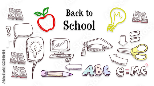 Sfondo bianco con elementi set scuola