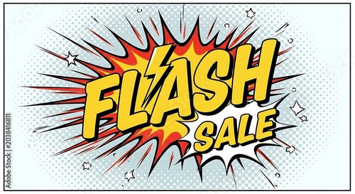 Dynamic Comic Book Style Flash Sale Promotion Bursting with Energy and Excitement Graphic