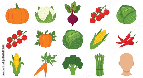 Tableau sur toile vegetable icons flat style pumpkin cauliflower beetroot