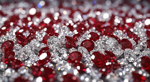 Dazzling assortment of brilliant cut diamonds and deep red rubies sparkling brightly