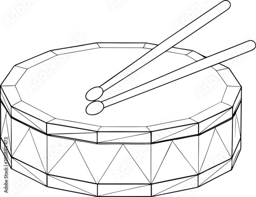 drum with two sticks line art vector illustration on transparent background