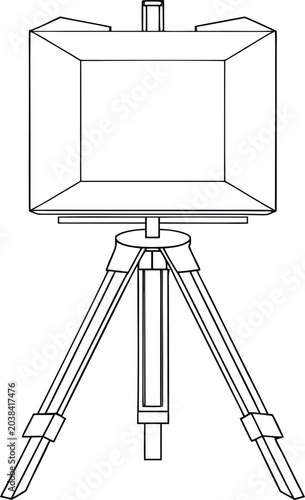 easel with canvas and tripod legs line art vector illustration on transparent background