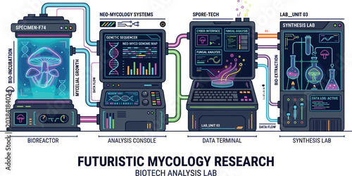 Photography Futuristic mycology research laboratory vector infographic featuring biotech ana