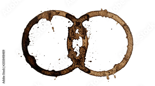 Two interlocking coffee cup stain rings forming an infinity symbol shape, isolated on a transparent background