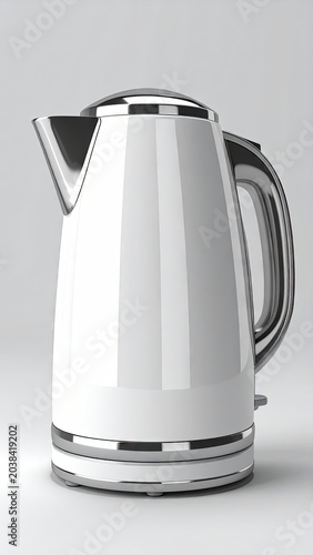 Sleek, white electric kettle with chrome accents