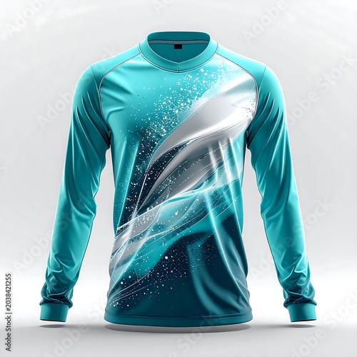 Teal blue hoodie with white stripes on white background.