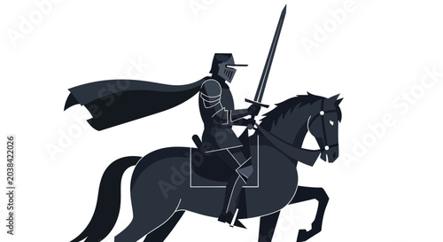 Schilderij op canvas Medieval Knight Warrior Riding Horse with Sword and Cape