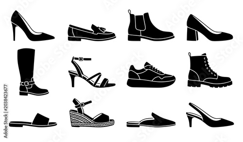 Konstfotografi Fashion Footwear Icons Monochrome Vector Illustration Collection
