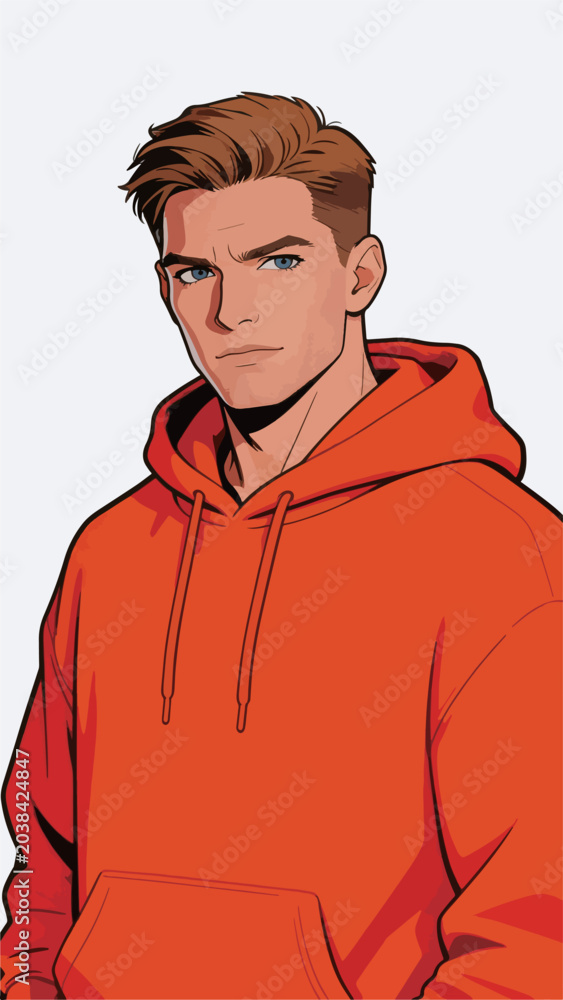 Obraz premium Stylized male character in orange hoodie portrait