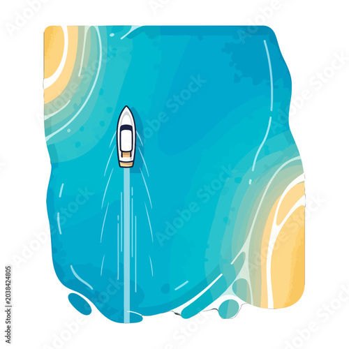 Φωτογραφία A small motorboat travels across the blue ocean water near a sandy beach shore