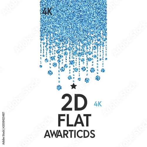 A blue glitter texture background with falling circular shapes and text elements
