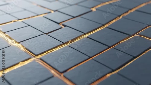 Abstract Solar Grid Matrix with Pulsing Golden Energy Waves Loop