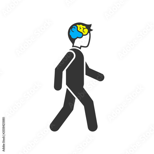 Εκτύπωση καμβά A stylized icon of a person walking with a colorful brain illustration