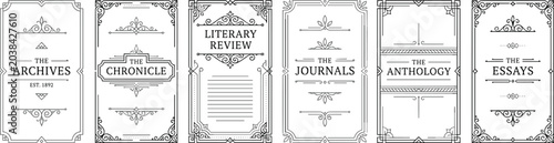 Photos Vintage book cover layout vector set with elegant monochrome borders, editorial