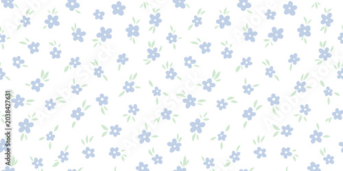 Cute ditsy daisy white and blue tiny floral print seamless vector pattern background, cottage core wallpaper isolated transparent overlay