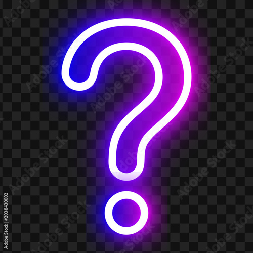 Glowing Neon Purple and Blue Question Mark Vector Icon on Transparent Background