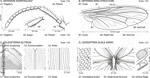 Tableau sur toile Minimalist insect anatomy infographic vector set featuring scientific entomology