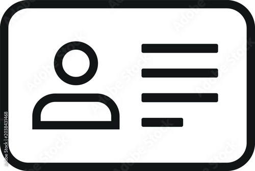 Minimal outline ID card icon for user profile authentication and identity verification