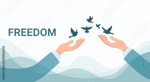 Schilderij op canvas Hands Releasing Birds, Symbolizing Freedom and Hope