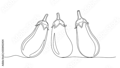 Foto Continuous Simple black line art drawing of eggplant vegetable in a minimalist style on a white background