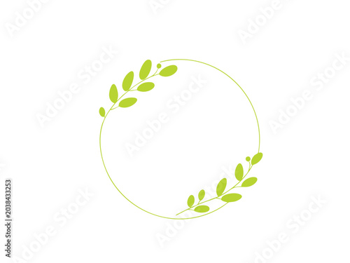 Abstract green eco nature vector background with leaf and circular symbol, floral ecology design with tree, plant, butterfly and spring summer environment illustration