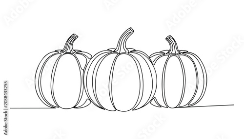 Foto Continuous Simple black line art drawing of pumpkin vegetable in a minimalist style on a white background