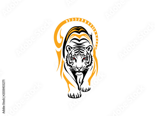 Tribal lion head tattoo vector illustration with gothic animal symbol design, skull and fire elements, horror themed mask, monster art